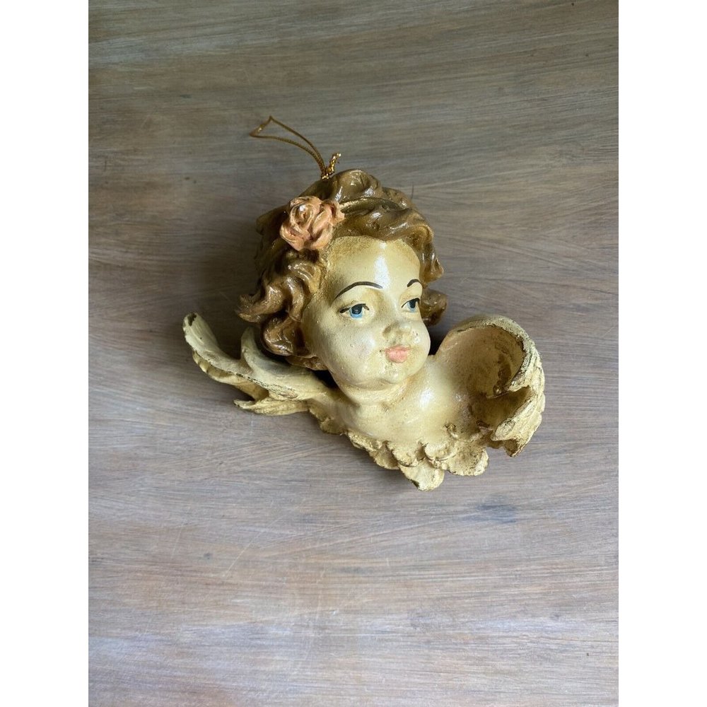 5” x6” ANRI Vintage Hand Carved Cherub Angel Head Ornament￼| Made in Italy